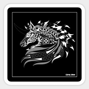 the unicorn horse in black art pattern in aztec ecopop wallpaper Sticker